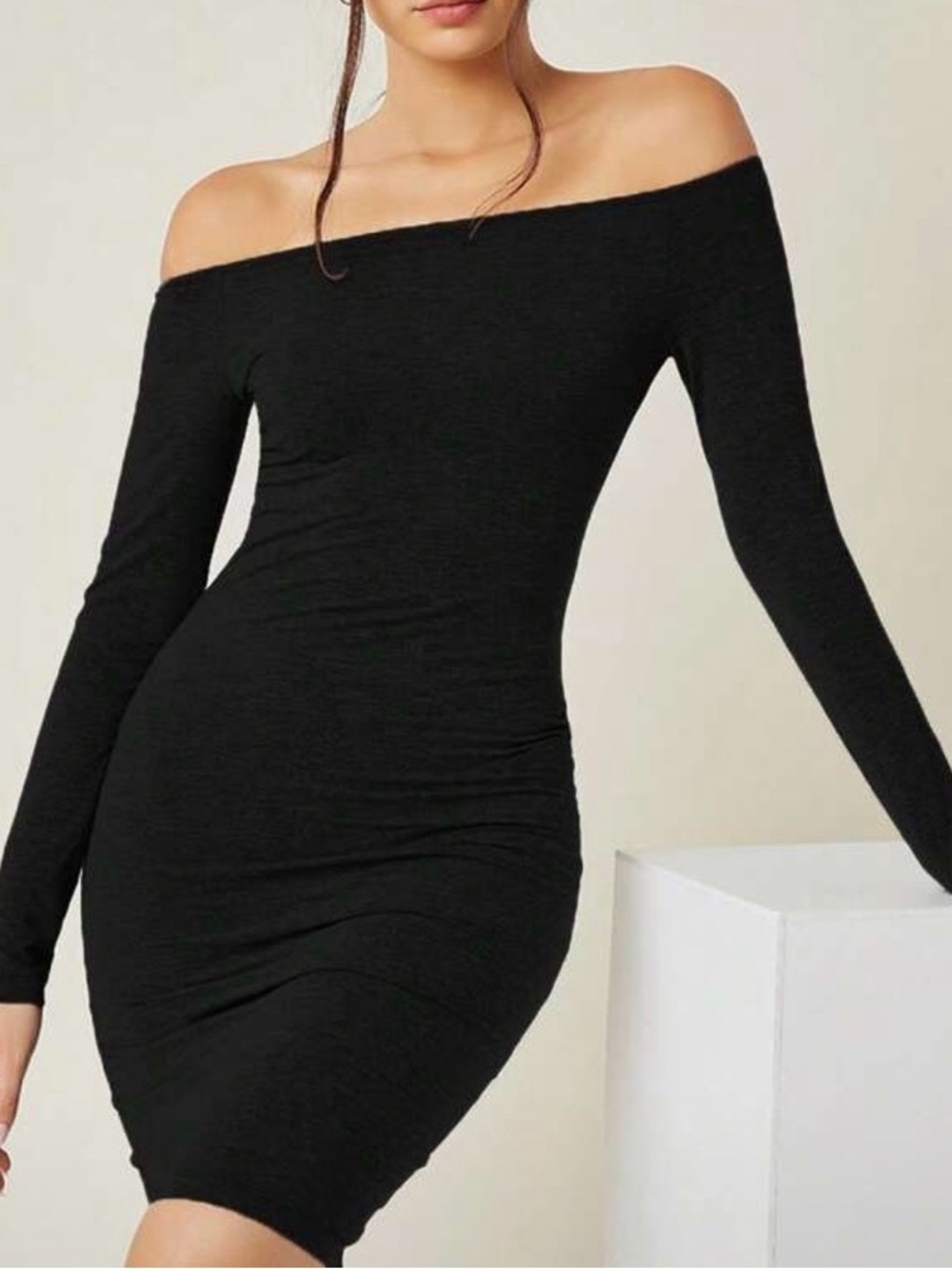 Off-Shoulder Black Bodycon Dress - Women